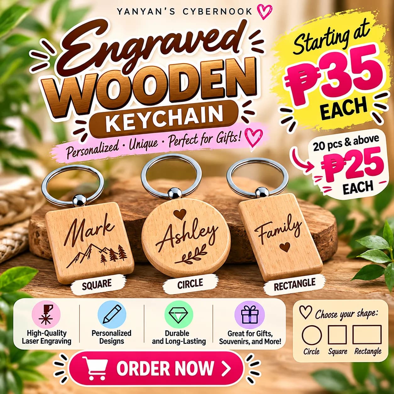 Engraved Wooden Keychain